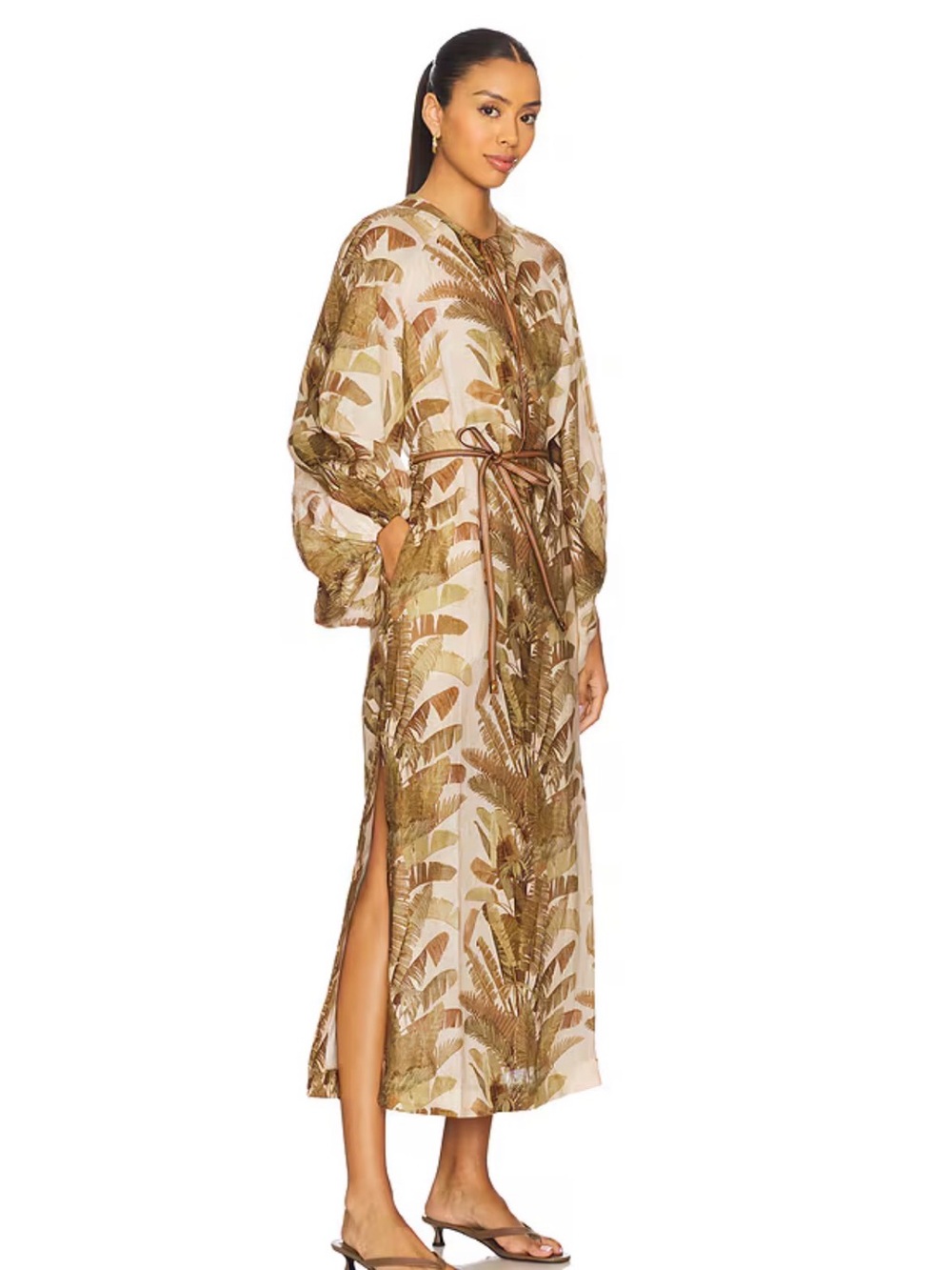 Zimmermann Ascension Tropical Print Linen Midi Dress AU0P/US0-2P/UK6P